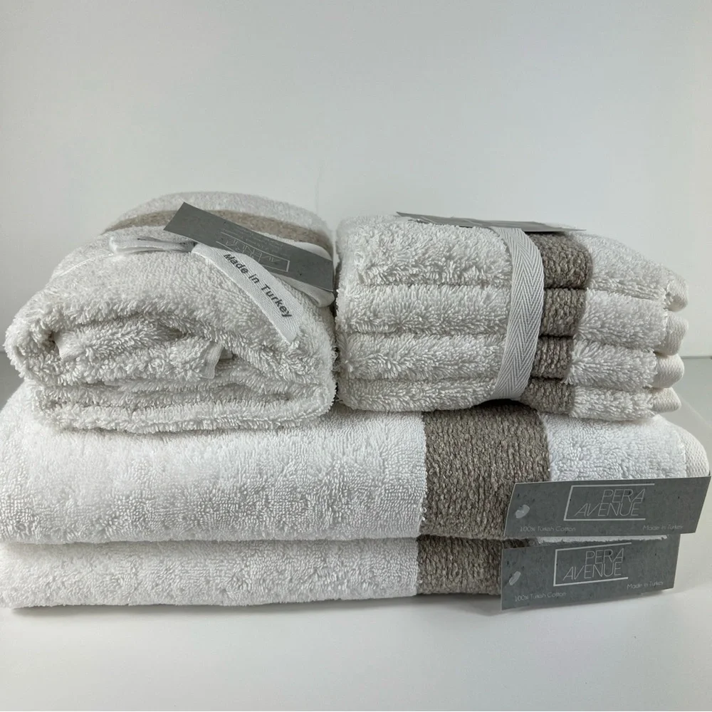 Pera Avenue Luxe Bath Towel Set 100% Turkish Cotton Cream & Tan 8 Piece Set